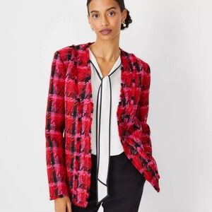 NEW ANN TAYLOR $189 PINK MULTI HOUNDSTOOTH TWEED Preppy Career JACKET NWT SZ 2p